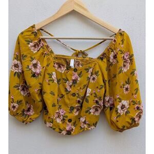 Xhilaration Juniors Crop Top Cottagecore Off or On The Shoulder Boho Floral Sz S